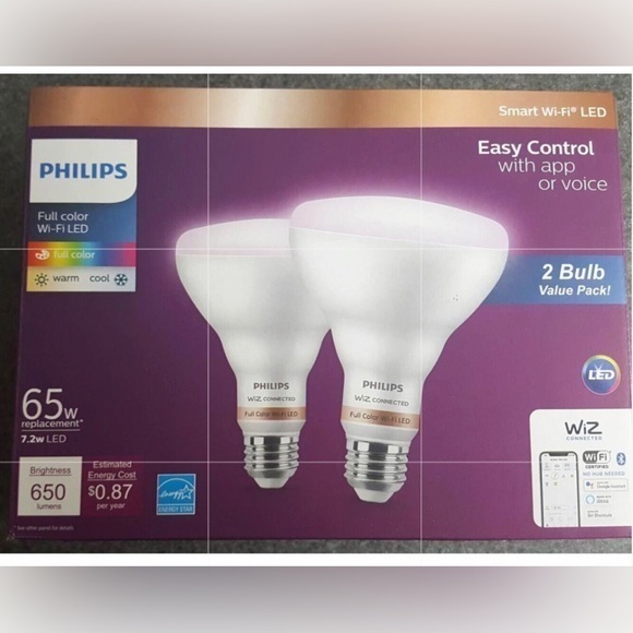 Philips Purple LED Light Bulbs 65W Equivalent Dimmable 2-Pack - Picture 1 of 7